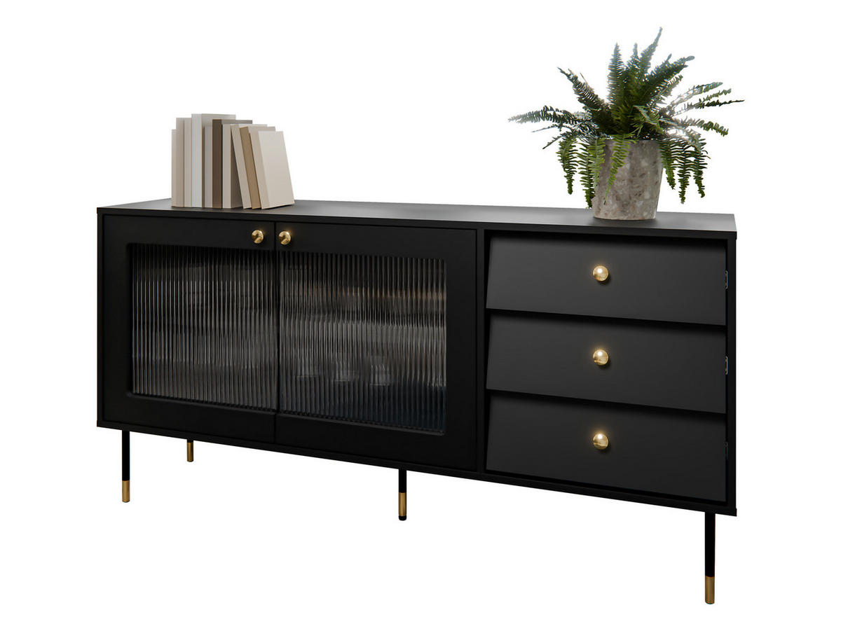 SIDEBOARD Valerio 150 - Goldfarben/Schwarz, Holzwerkstoff/Kunststoff (150/75/39cm) - MIRJAN24