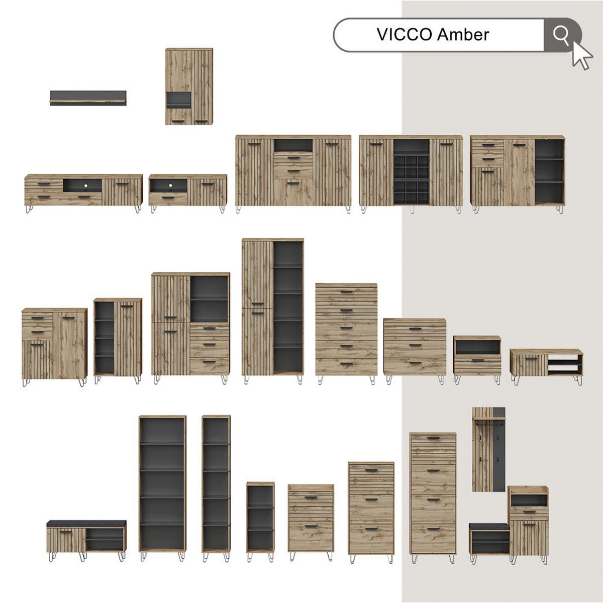GARDEROBE Amber Eiche Wotan 100 x 100 cm 3 Teile - Eiche Wotan, Holzwerkstoff (100/100/38cm) - Vicco