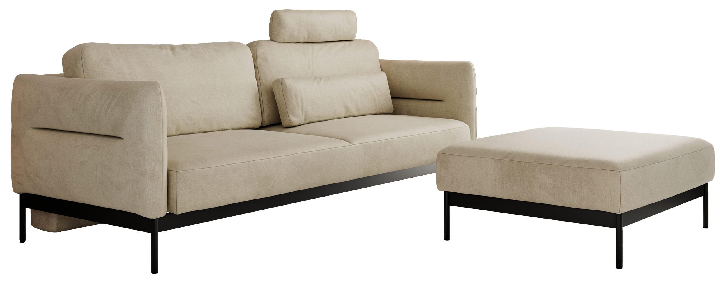 SCHLAFSOFA SALENTO Beige Velvet - Beige/Schwarz, Textil/Metall (221/82/193cm) - MKS