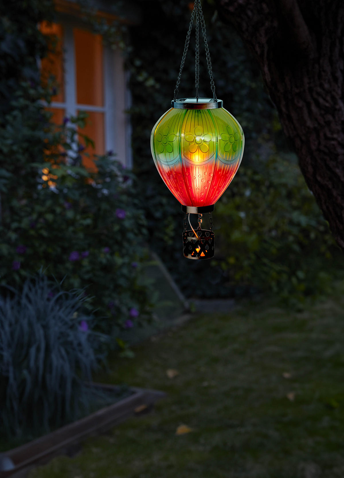 LED-SOLAR Laterne Heißluftballon Metall-Kunststoff Ø19x58cm Grün Lila XL - Multicolor, Kunststoff (19/19/58cm) - Northpoint