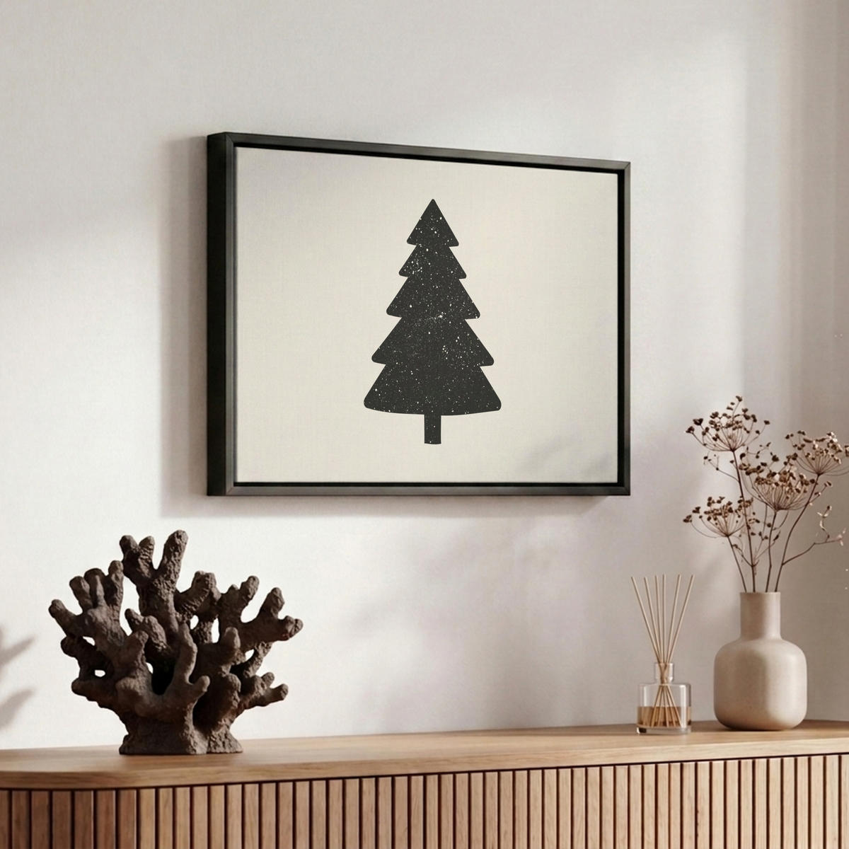 LEINWAND Bilder mit Rahmen - Weihnachtsbaum - Schwarz - Urlaub - Beige - 30x20 - Schwarz, Textil (30/20cm) - MuchoWow