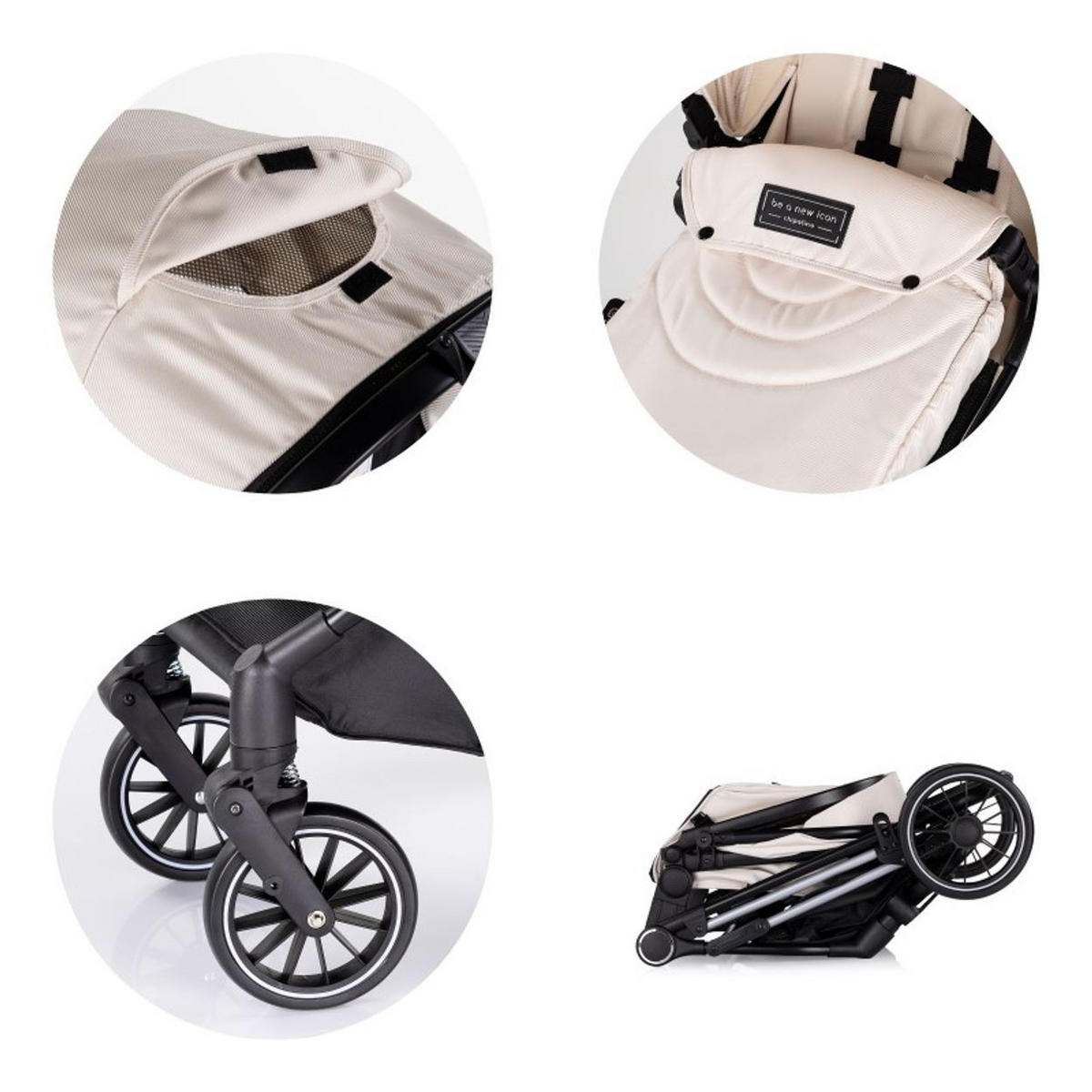 KOMBIKINDERWAGEN Aura 3 in 1 creme Autositz, Babywanne, Wickeltasche, bis 22 kg - Beige, Metall (98/60/106cm) - Chipolino