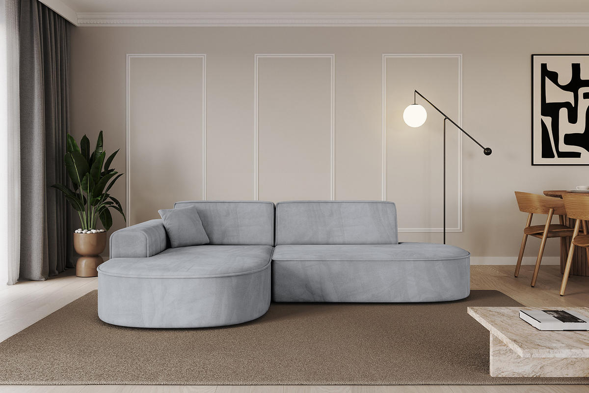 ECKSOFA Ottomane Links MARI-L1 - 243x171x79 cm Grau Velours - Schwarz/Grau, Holzwerkstoff/Kunststoff (243/171cm) - ALTDECOR