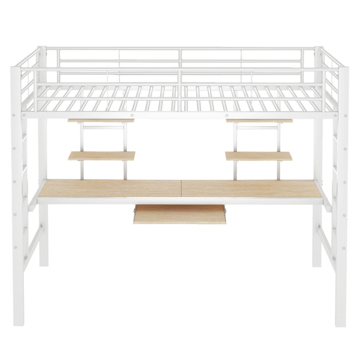 HOCHBETT 90/200 cm mit Schreibtisch, 2 Regalen und Metallrahmen, Weiß - Weiß, Metall (90/200cm) - Redom