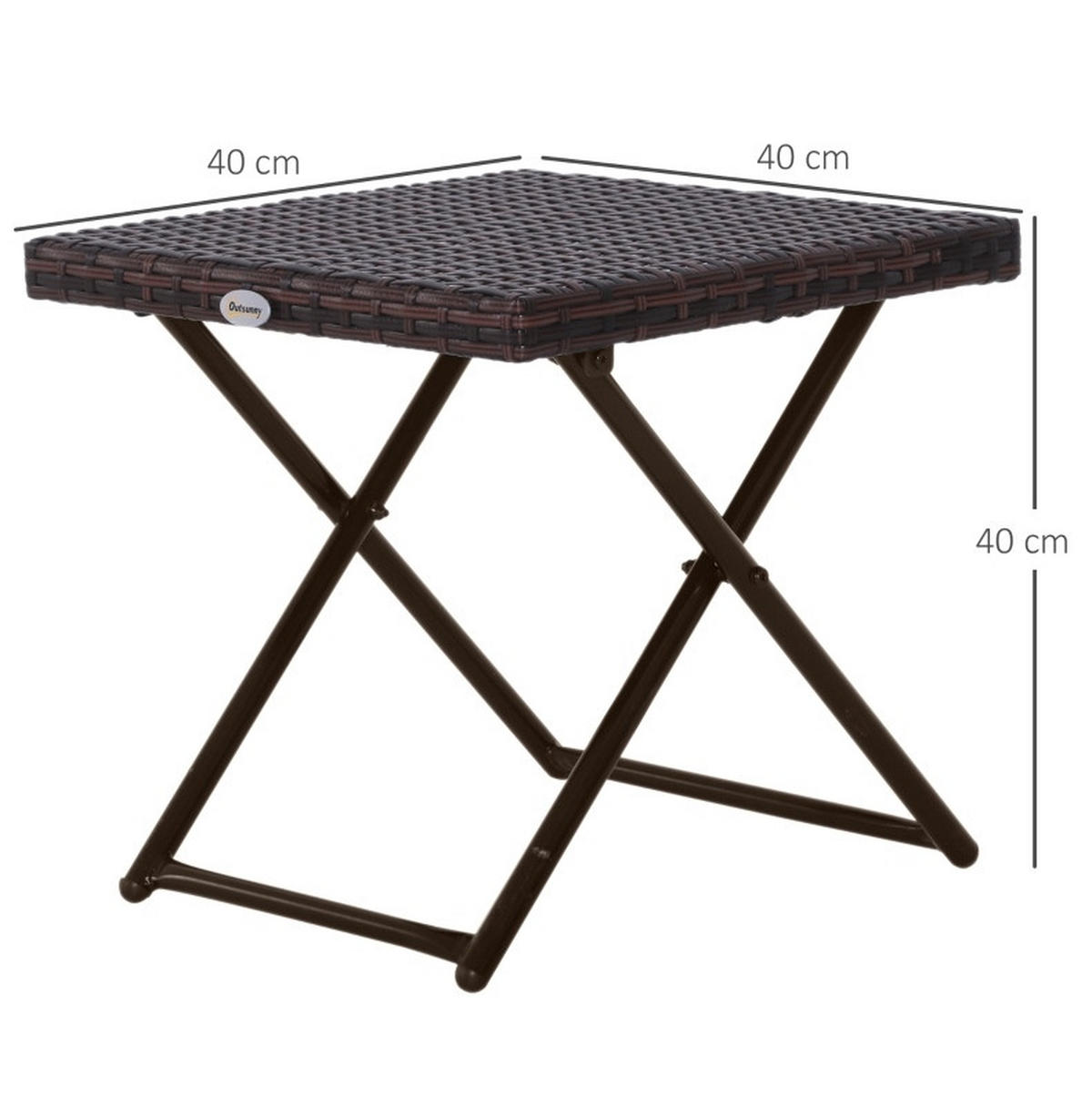 ZAHRADNÍ stolek 40/40/40 cm hnědý z ratanu skládací - hnědá, kov (40/40/40cm) - OKWISH
