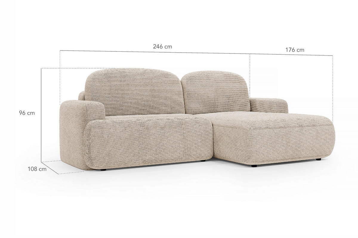 ECKSOFA Warm rechts – Anthrazit, mit Schlaffunktion und Bettkasten - Anthrazit, Textil (246/176cm)
