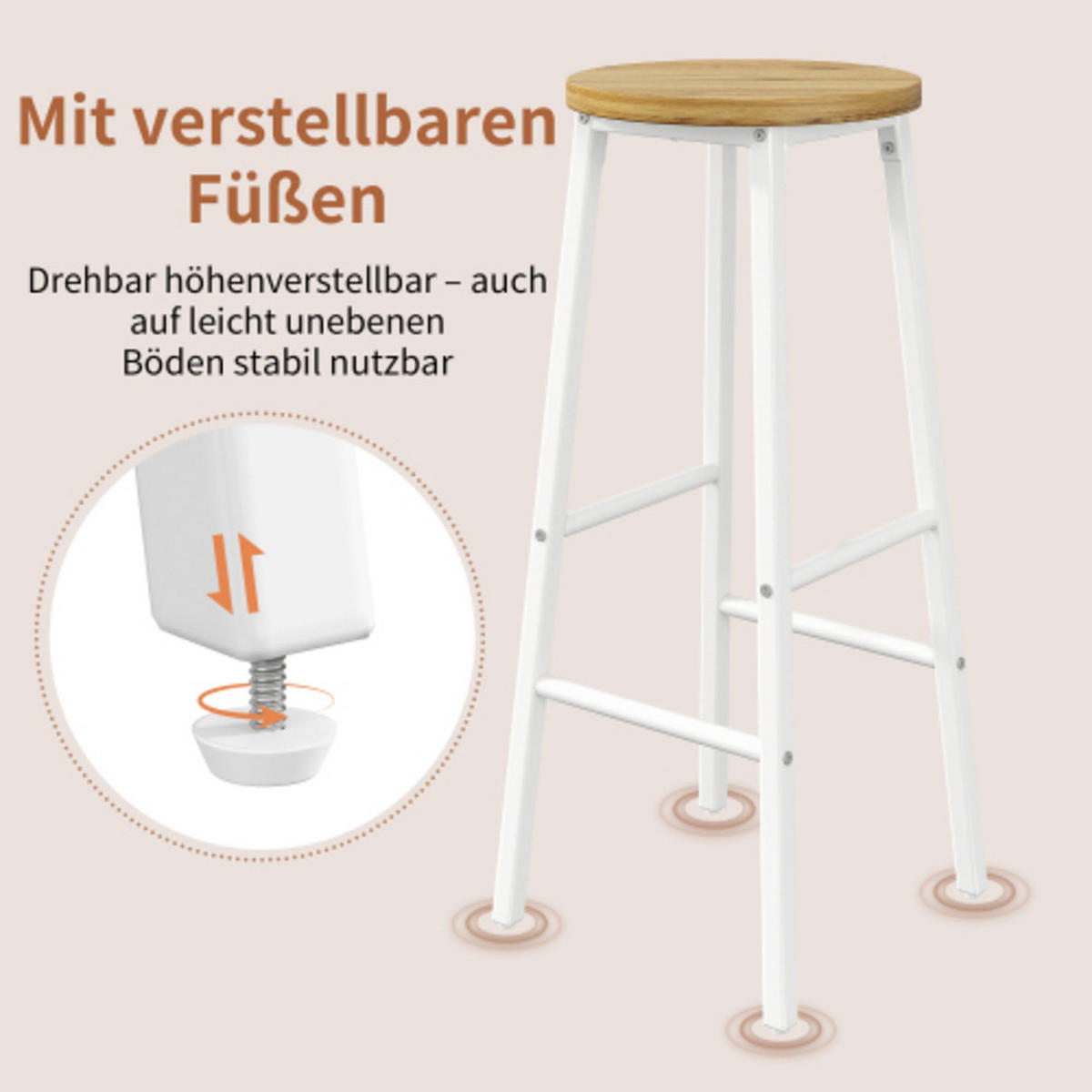 KÜCHENINSEL-SET 138-204×39×105 cm mit 2 Barhockern aus MDF und Metall, weiß mit Holzoptik - Weiß, Holzwerkstoff (204/105/39cm) - Luhomfu