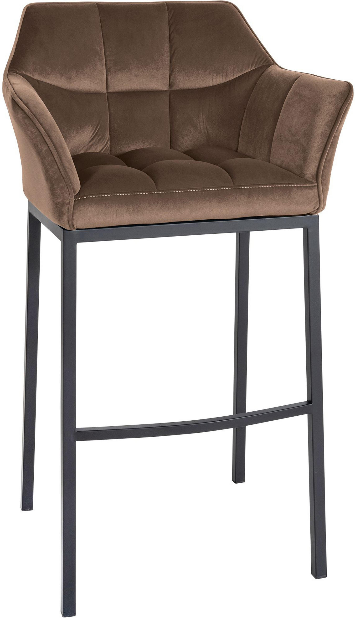BARHOCKER Damaskus Samt mit 4-Fuß Gestell braun - Schwarz/Braun, Textil/Metall (64/110/48cm) - TPFLiving
