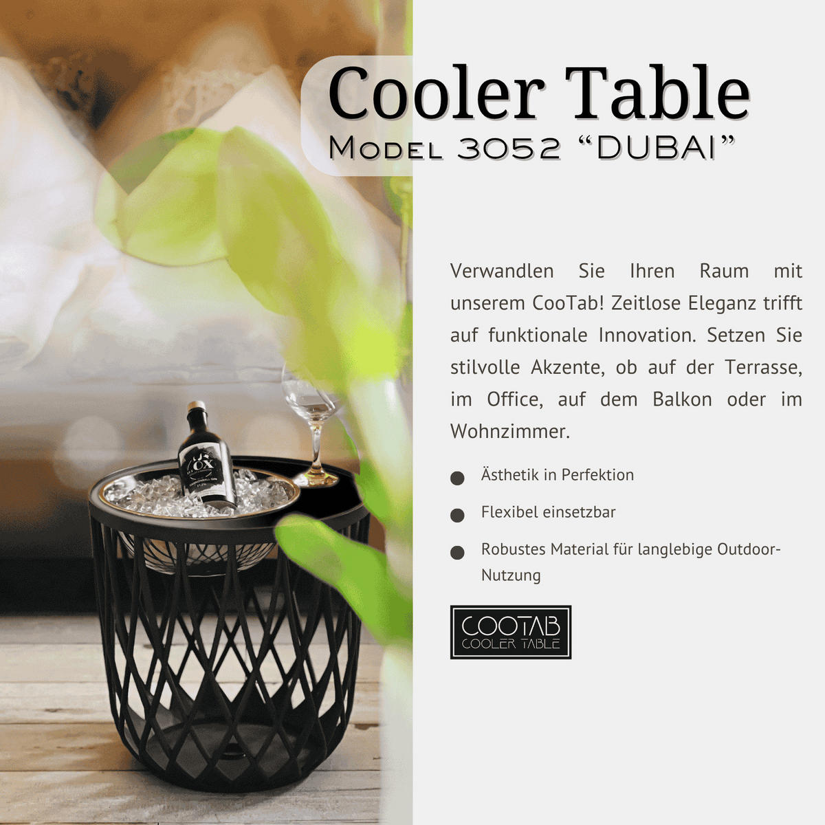 BEISTELLTISCH MIT ACRYL-WEINKÜHLER Dubai schwarz 45 cm - Schwarz, Kunststoff (45/45/45cm) - COOTAB Cooler Table