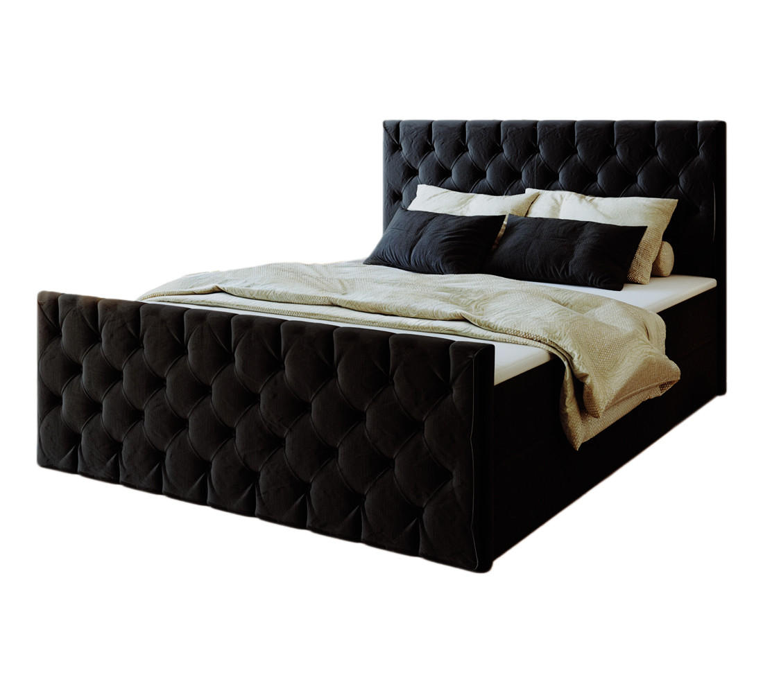 KONTINENTALBETT Mars Mit Bettkasten Stoff Riviera Schwarz 180x200 cm - Schwarz, Holz (180/200cm) - Kaiser Möbel