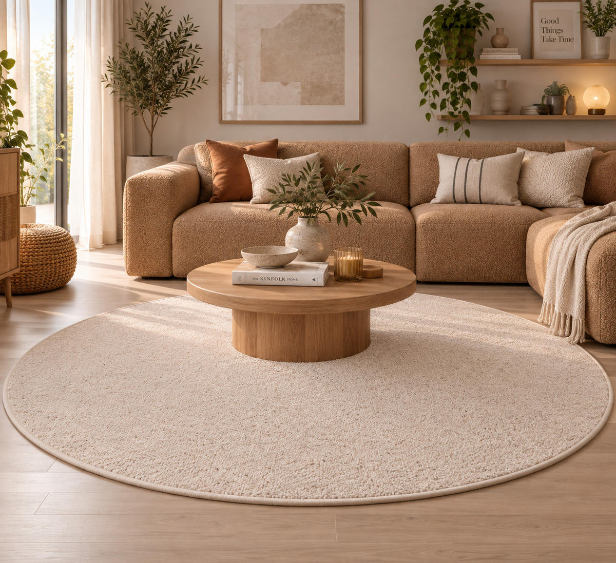 NATUR TEPPICH WOLLE BERBER RUND - Beige, Textil (100/100cm) - Snapstyle