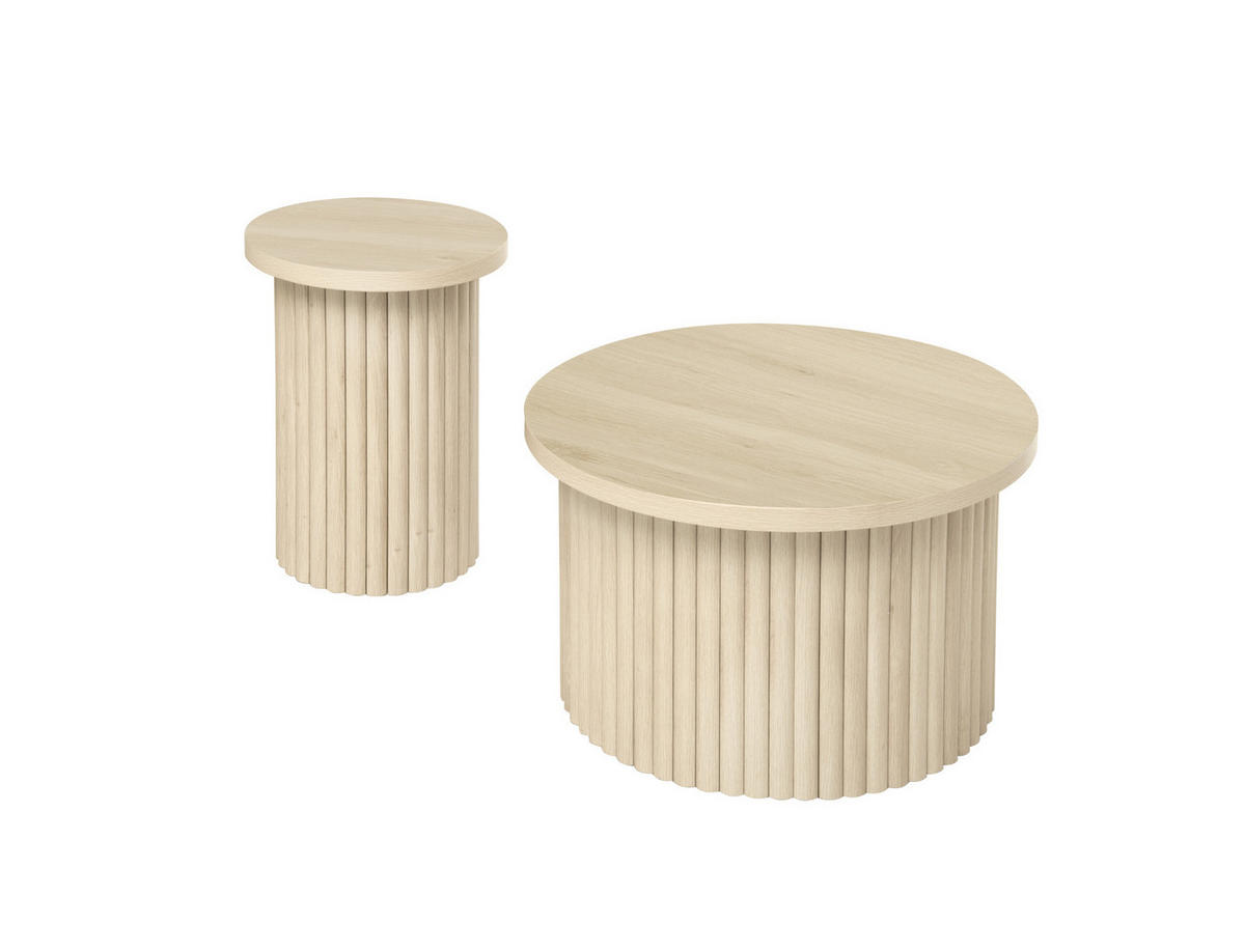 KLUBSKA miza, komplet 2 kosov, Ø 68,7/40,1 cm naravna, MDF z videzom lesa - naravne barve, leseni material (68.7/68.7/40.6cm) - BEAOK