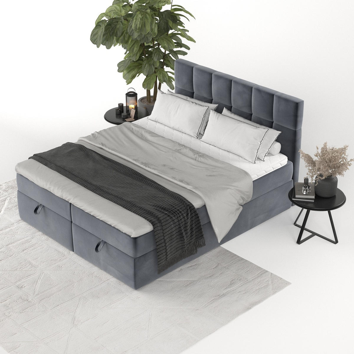 BOXBETT Savio 180/200 cm Dunkelgrau im Kronos Stoff - Dunkelgrau/Schwarz, Holz/Holzwerkstoff (180/200cm) - AltaBeds