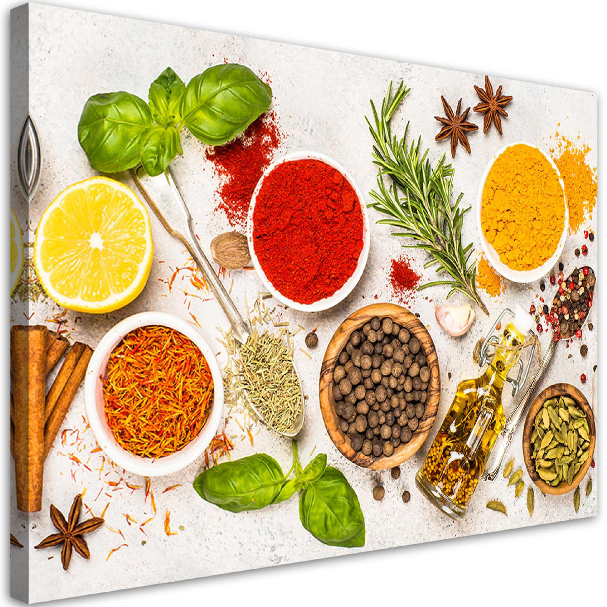 WANDBILD kräuter gewürze für die küche - Multicolor, Textil (60/40cm) - Feeby