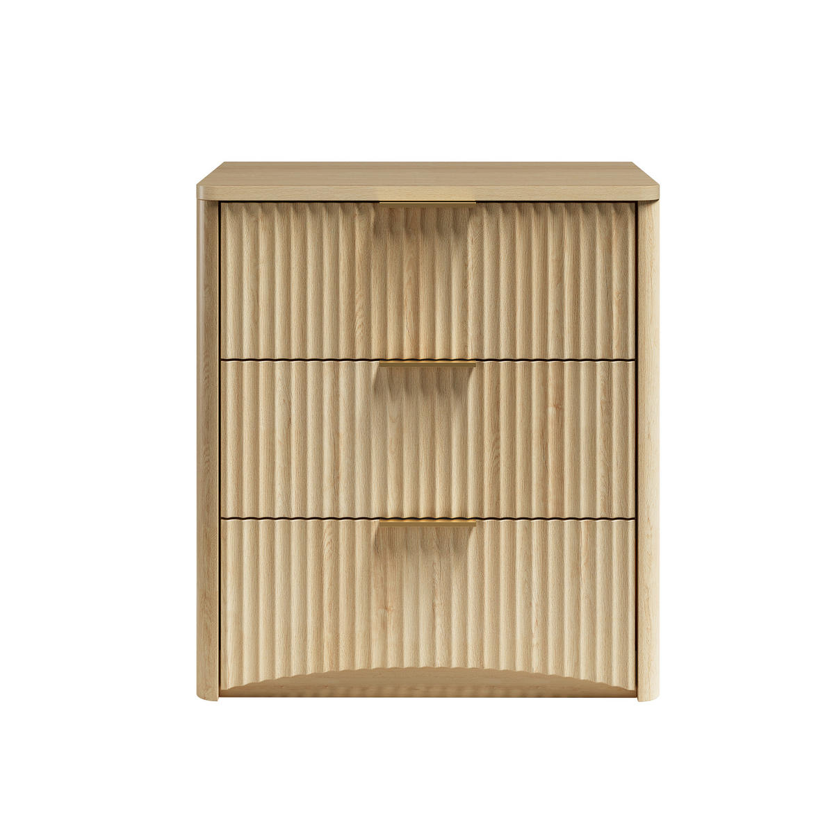 NACHTTISCH aus MDF 38x58x64 cm Eiche mit 3 Schubladen, Rillenfront und gedämpften Metallschienen - Nussbaumfarben, Holzwerkstoff (58/64/38cm) - Modfu