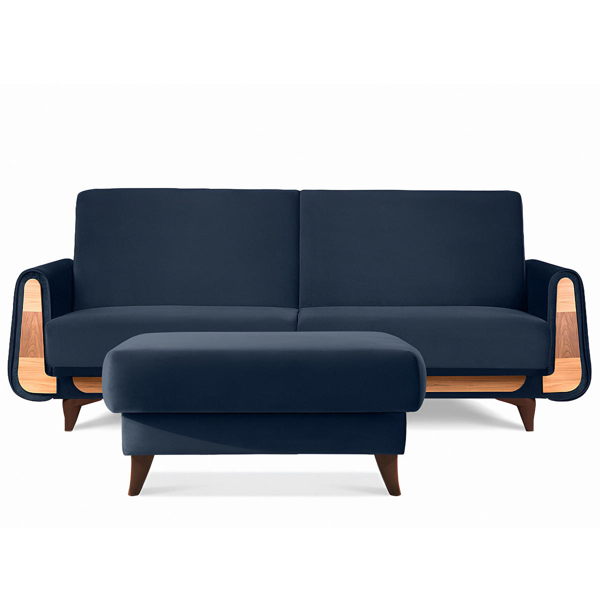 HOCKER GUSTAVO Velours, Dunkelbau - Dunkelblau, Holz/Holzwerkstoff (92/49/92cm) - KONSIMO®