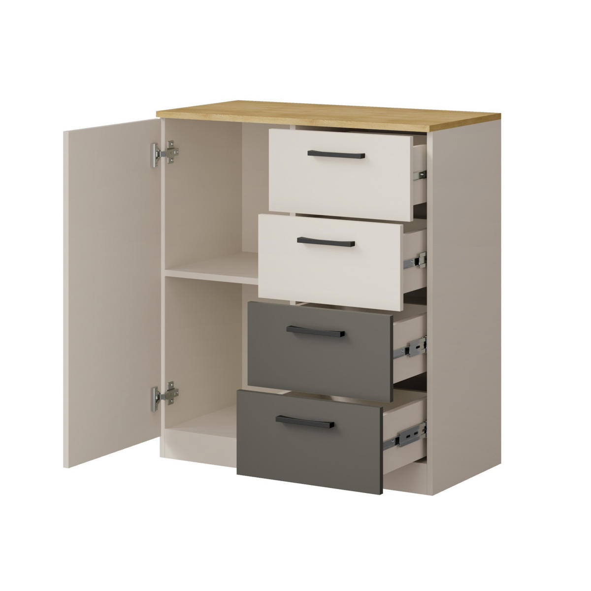 KOMMODE mit Schubladen Billz 1D4S 80 Kaschmir/Eiche Cremona - Kaschmir/Schwarz, Holzwerkstoff/Kunststoff (80/90/40cm) - mzm24