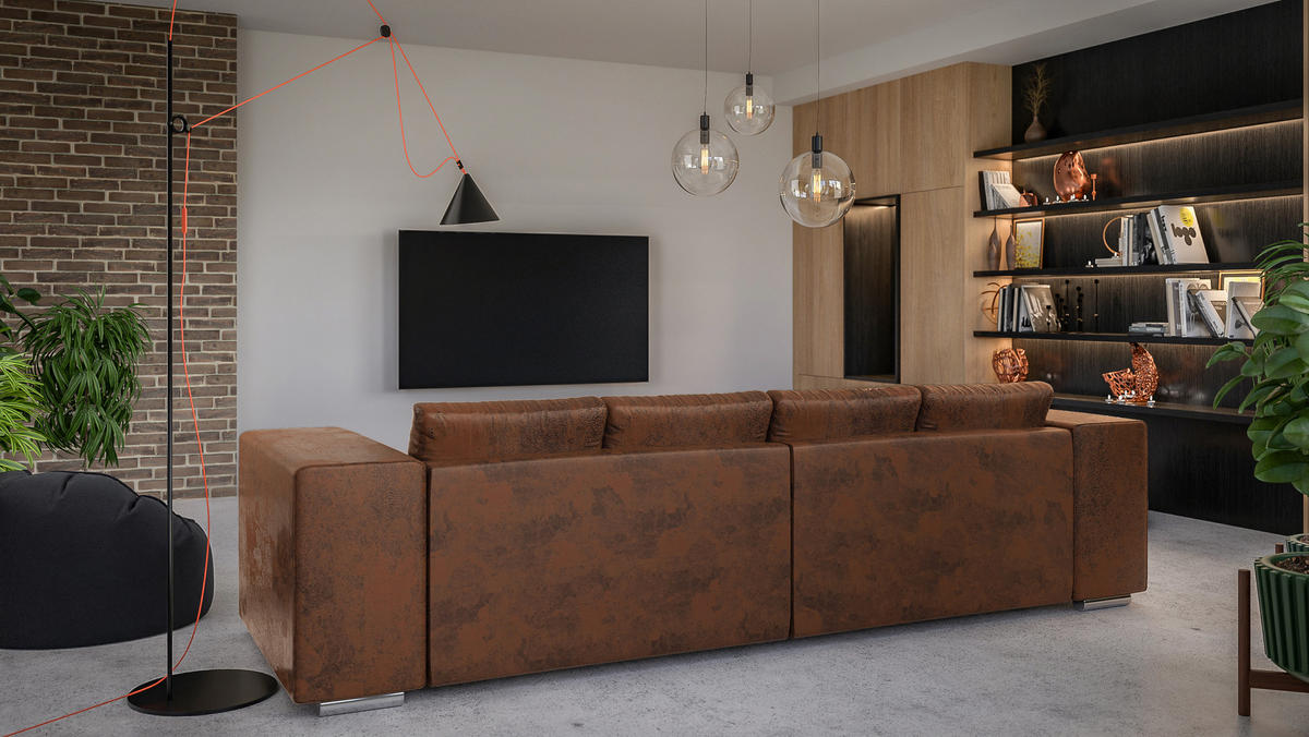 BIGSOFA Rico Braun Microfaser Vintageoptik - Schwarz/Braun, Kunststoff/Textil (290/80/110cm) - S-Style Möbel