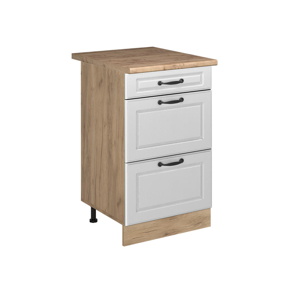 KÖKSUNDERSKÅP R-Line, Vitt hus på landet/Goldkraft ek, 50 cm Auksinis ąžuolas stalviršis Vit, Honungsek 81.6/50/60 cm