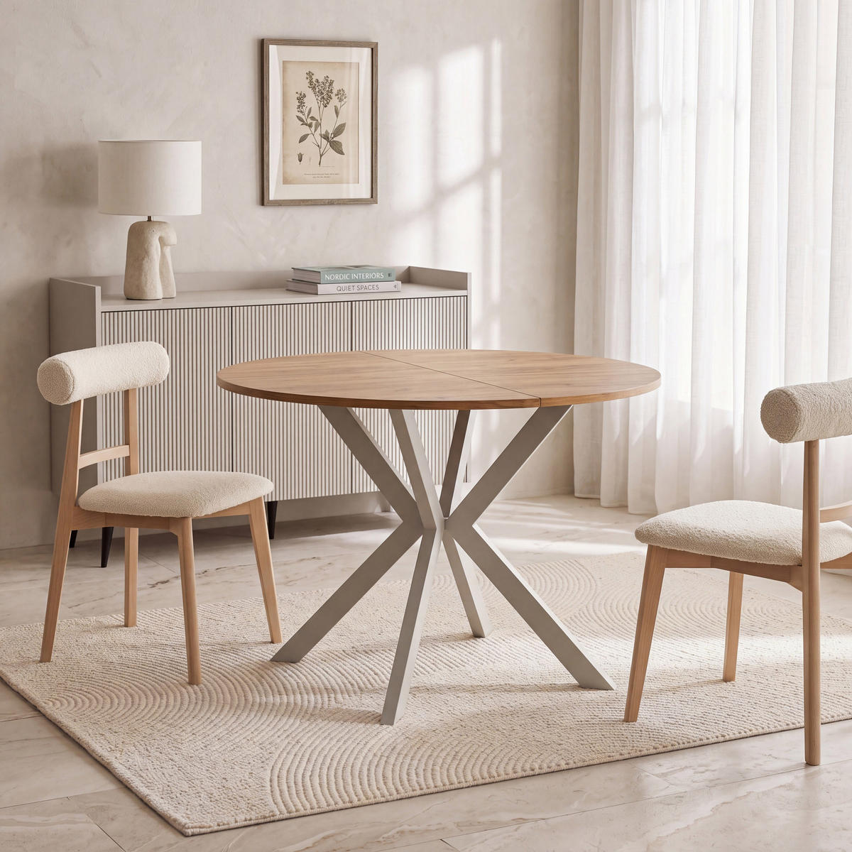 ESSTISCH Valio rund oval ausziehbar verlängerbar mit Metallbeinen in Kaschmir Grau, Eiche Braun 100-140/100/76 cm - Kaschmir/Beige, Holzwerkstoff/Metall (100/140/76cm) - WFL GROUP