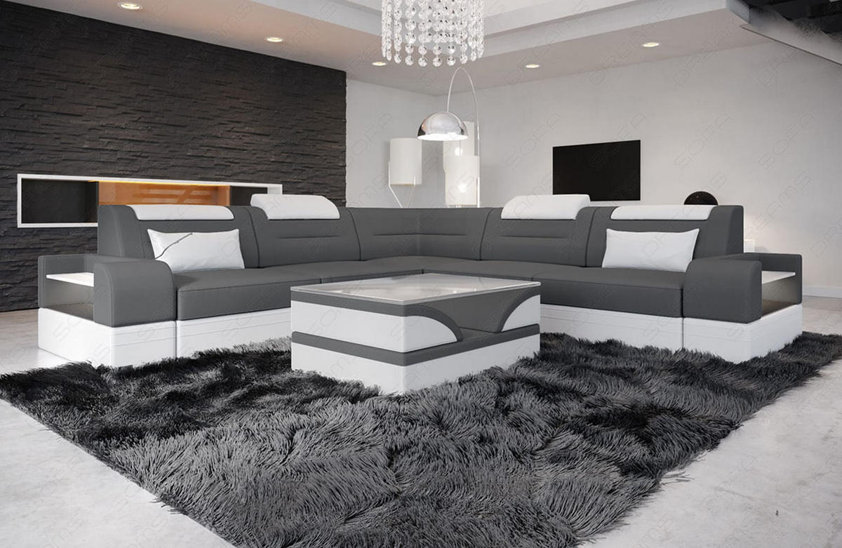 COUCH Trivento L-Form Grau Weiß Mikrofaserstoff - Grau, Kunststoff (274/274cm)
