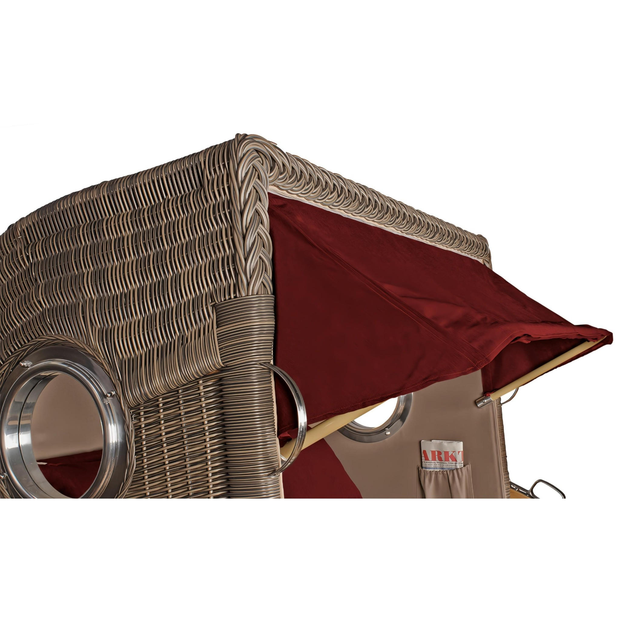 STRANDKORB Düne Grande Bullauge Teak PE Grey Dessin 550 - Rot/Braun, Metall (142/170/95cm) - Mr. Deko