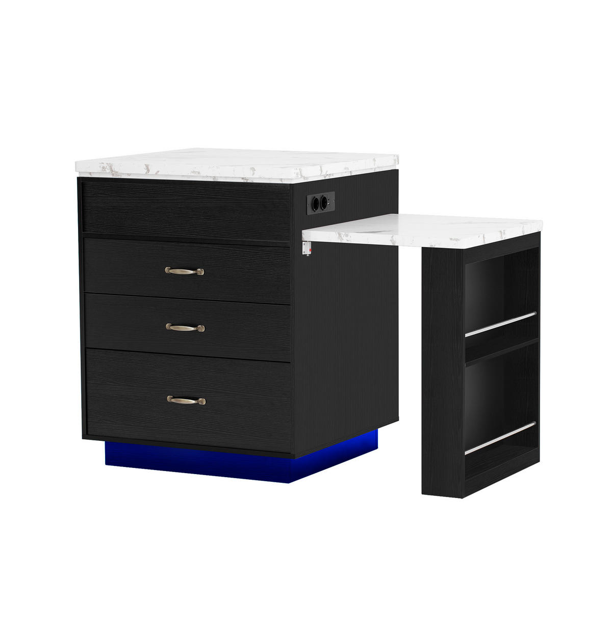 KUCHYŇSKÝ ostrůvek 125,5–187,5/71/93 cm černý z MDF s LED osvětlením a výsuvnou deskou - černá, kompozitní dřevo (125.5/93/71cm) - OKWISH