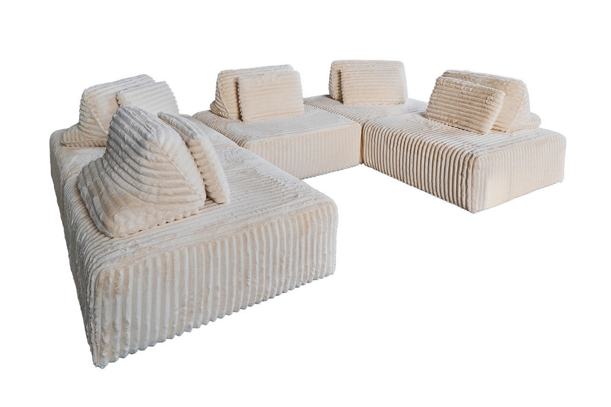 MODULSOFA WIOLO SOFT 5 MODULE 5 KISSEN Cremeweiß Cord - Creme/Schwarz, Kunststoff/Textil (333/84/222cm) - KAWOLA