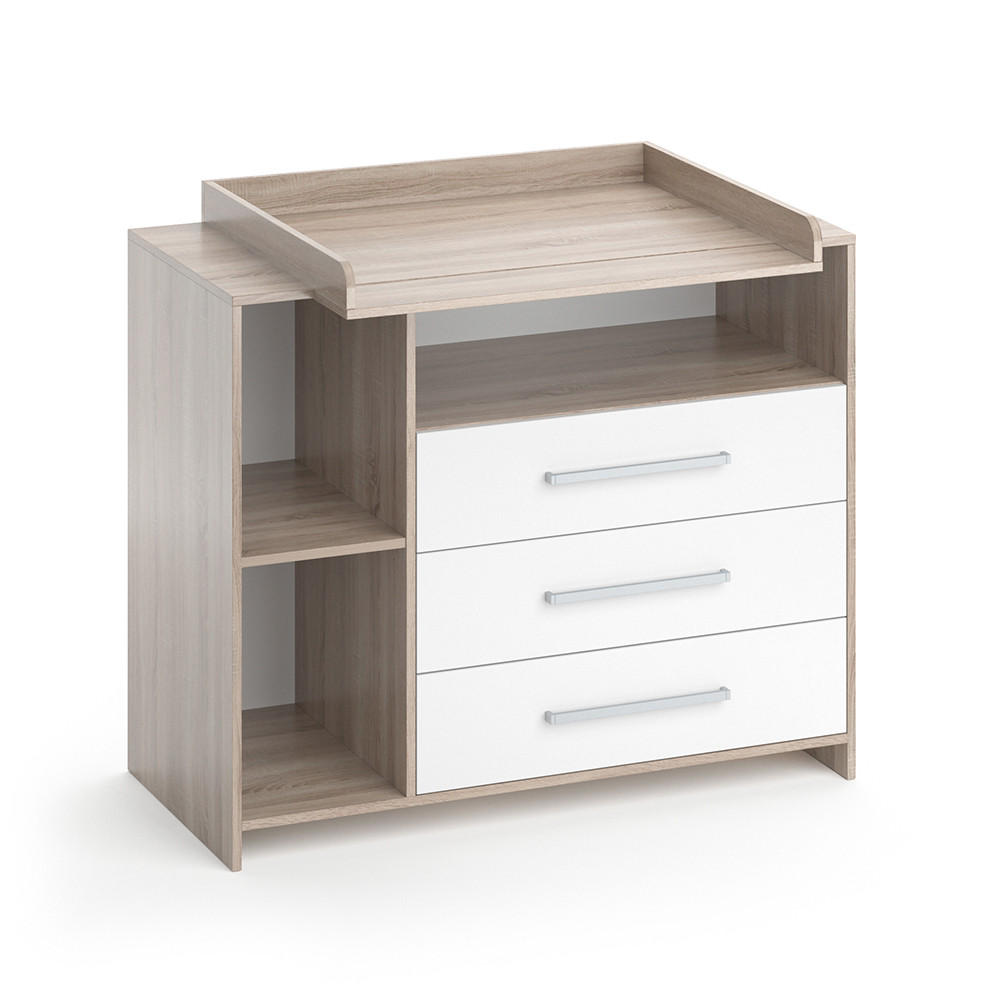 WICKELKOMMODE Oskar Weiß/Sonoma 113 x 100 cm - Weiß/Sonoma Eiche, Holzwerkstoff (113/100/53cm) - Vicco