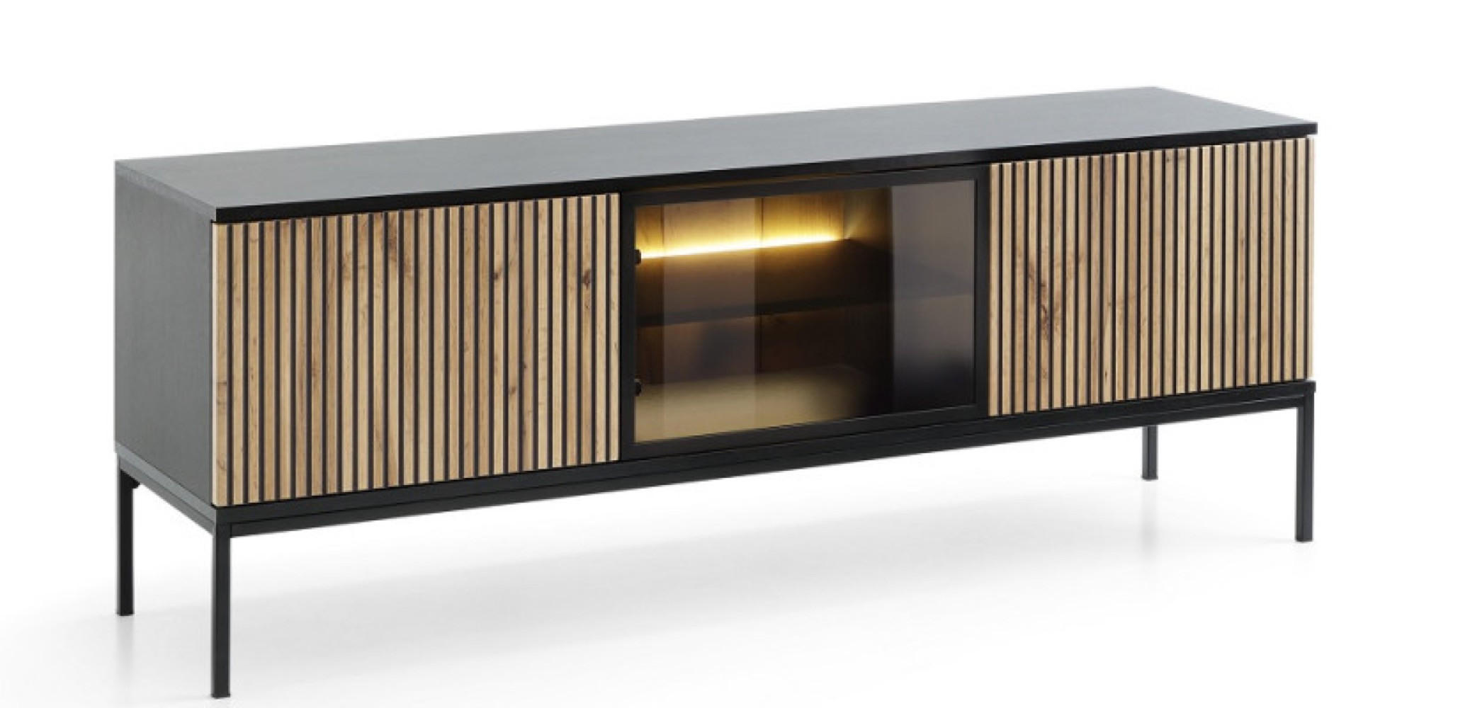TV-LOWBOARD RTV-SCHRANK Weiß SANTI Mit Lamellen Und LED-Beleuchtung - Multicolor, Holzwerkstoff (154/56/39cm) - Sepro Meble