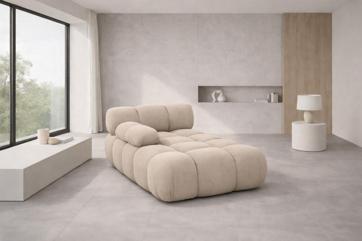 CHAISELONGUE Modular, Veloursstoff Salvador, Beige, Links, Selia - Beige/Creme, Holz (95/70/160cm) - Kaiser Möbel
