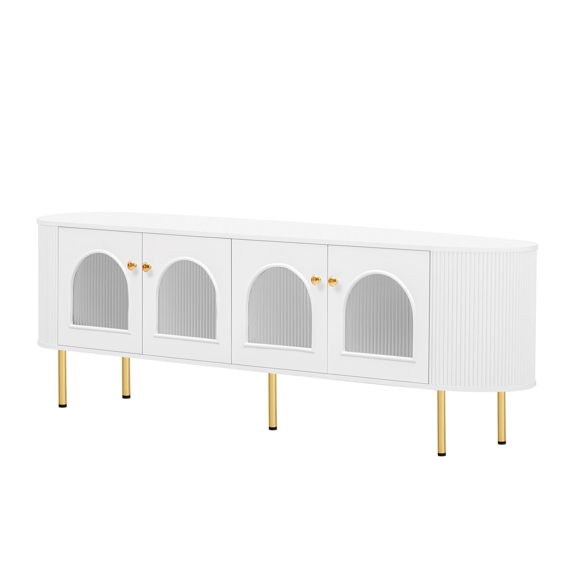 TV Lowboard 4 Glastüren, goldene Griffe, Weiß - Weiß, Holz (170/55/35cm)