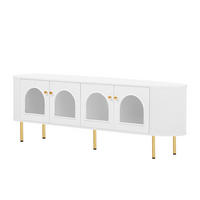 TV Lowboard 4 Glastüren, goldene Griffe, Weiß - Weiß, Holz (170/55/35cm)