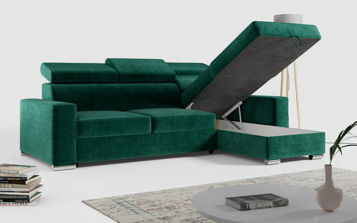 ECKSOFA FOX-L Dunkelgrün - Dunkelgrün/Silberfarben, Kunststoff/Textil (242/168cm) - MKS