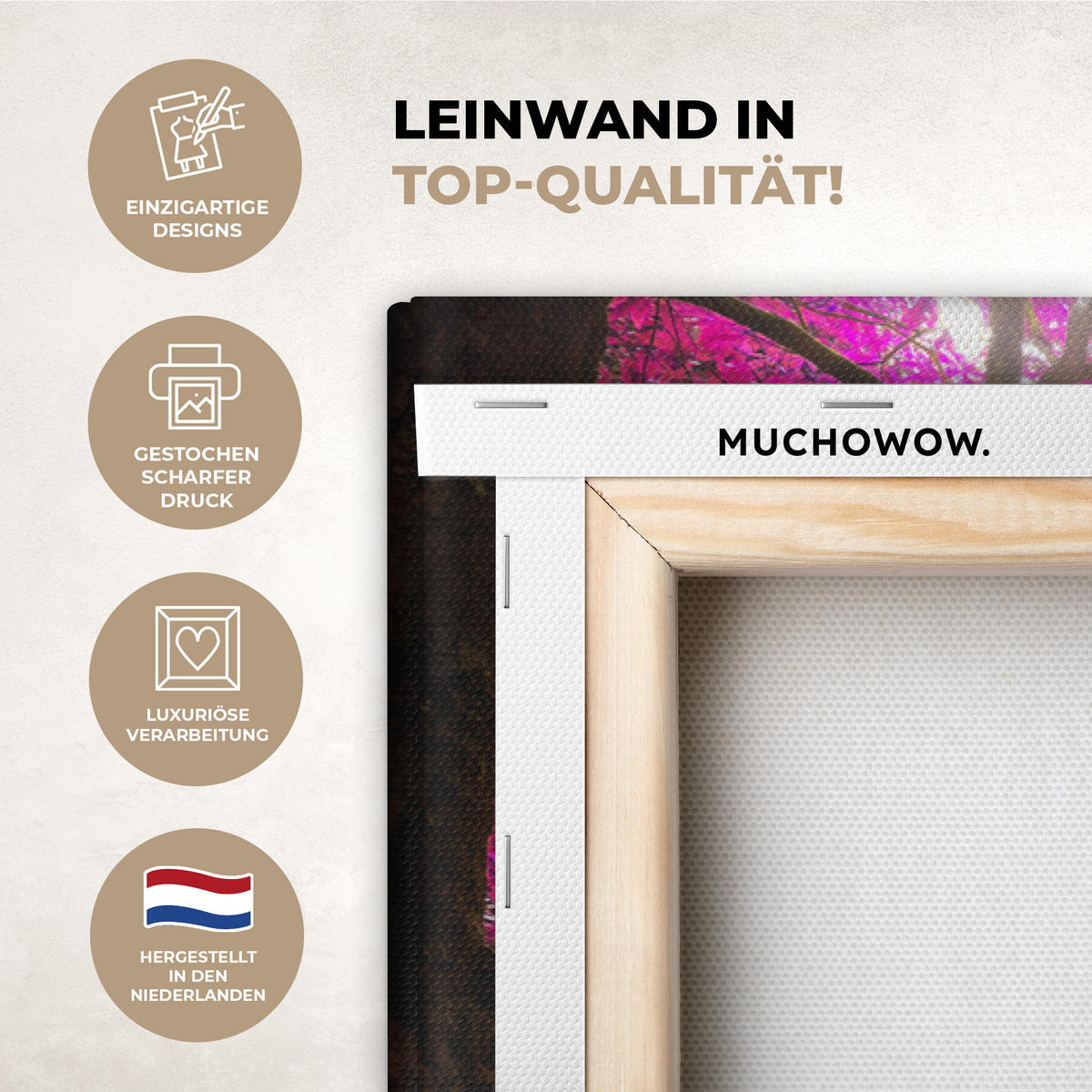 LEINWANDBILD Wasserfall mit bunten Blumen und Bäumen - Natur - Dschungel Wohnzimmer Groß 120x80 cm - Waldgrün, Textil (120/80cm) - MuchoWow