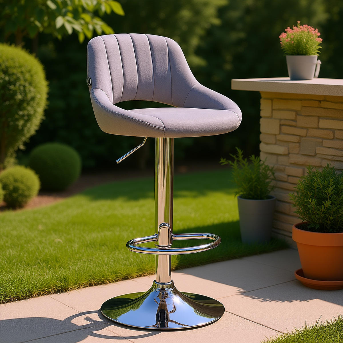 BARHOCKER Milos Samt chrom dunkelgrau - Chromfarben/Grau, Textil/Metall (47/106/48cm) - TPFLiving
