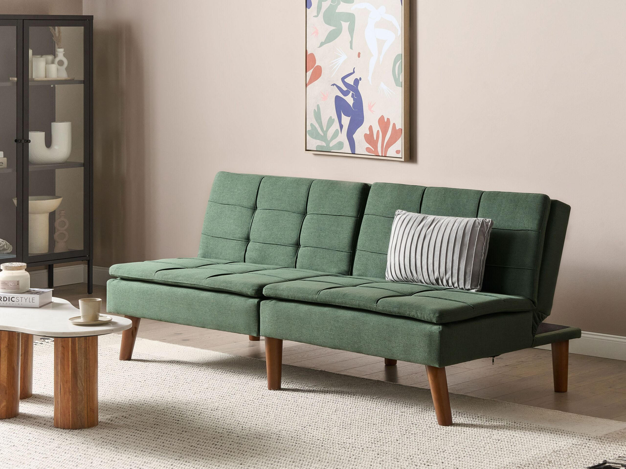 3-SITZER-SCHLAFSOFA dunkelgrün/dunkelbraun Ronne - Dunkelbraun/Grün, Textil (180/76/83cm) - Beliani
