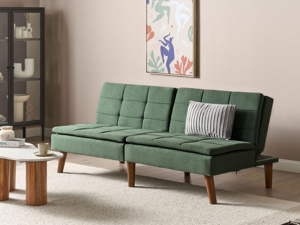 3-SITZER-SCHLAFSOFA dunkelgrün/dunkelbraun Ronne - Dunkelbraun/Grün, Textil (180/76/83cm) - Beliani