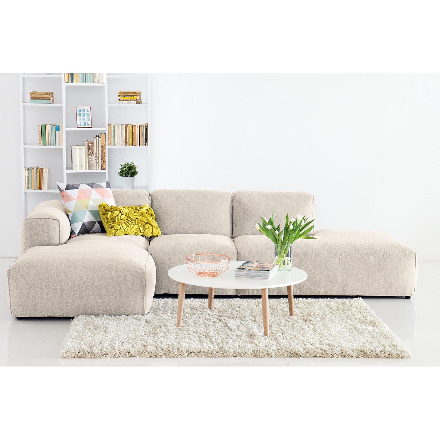 ECKSOFA mit Chaiselongue - Beige/Schwarz, Textil (290/173cm) - home24