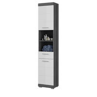 HOCHSCHRANK weiß Hochglanz, grau 190 cm, Badschrank Türanschlag wechselbar - Weiß Hochglanz/Silberfarben, Holzwerkstoff/Kunststoff (37/191/31cm) - Inn.Furn
