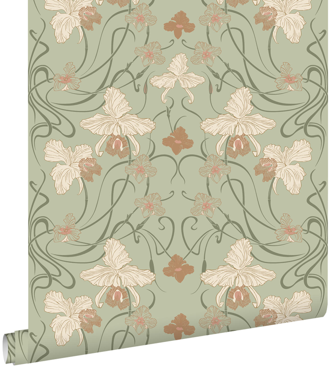 TAPETE Blumenmuster im Jugendstil 53 cm x 10.05 m - Grün, Papier (53/1000cm) - ESTAhome