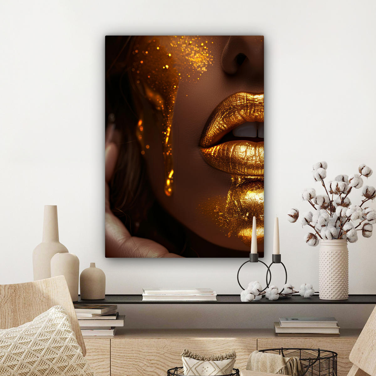 LEINWANDBILD Frau - Gold - Luxus - Porträt 60x80 cm - Goldfarben, Textil (60/80cm) - MuchoWow
