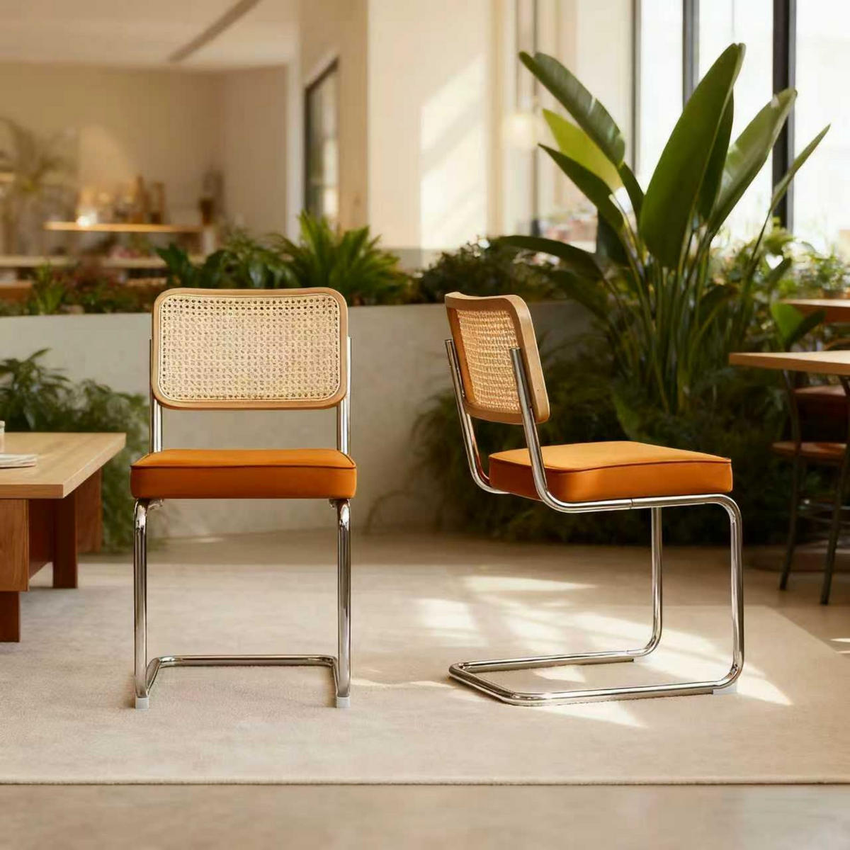 SCHWINGSTUHL 4-er Set,Freischwinger,Esszimmerstuhl,Samt-Orange - Schwarz, Metall (46.4/84.6/53cm) - LVHOM