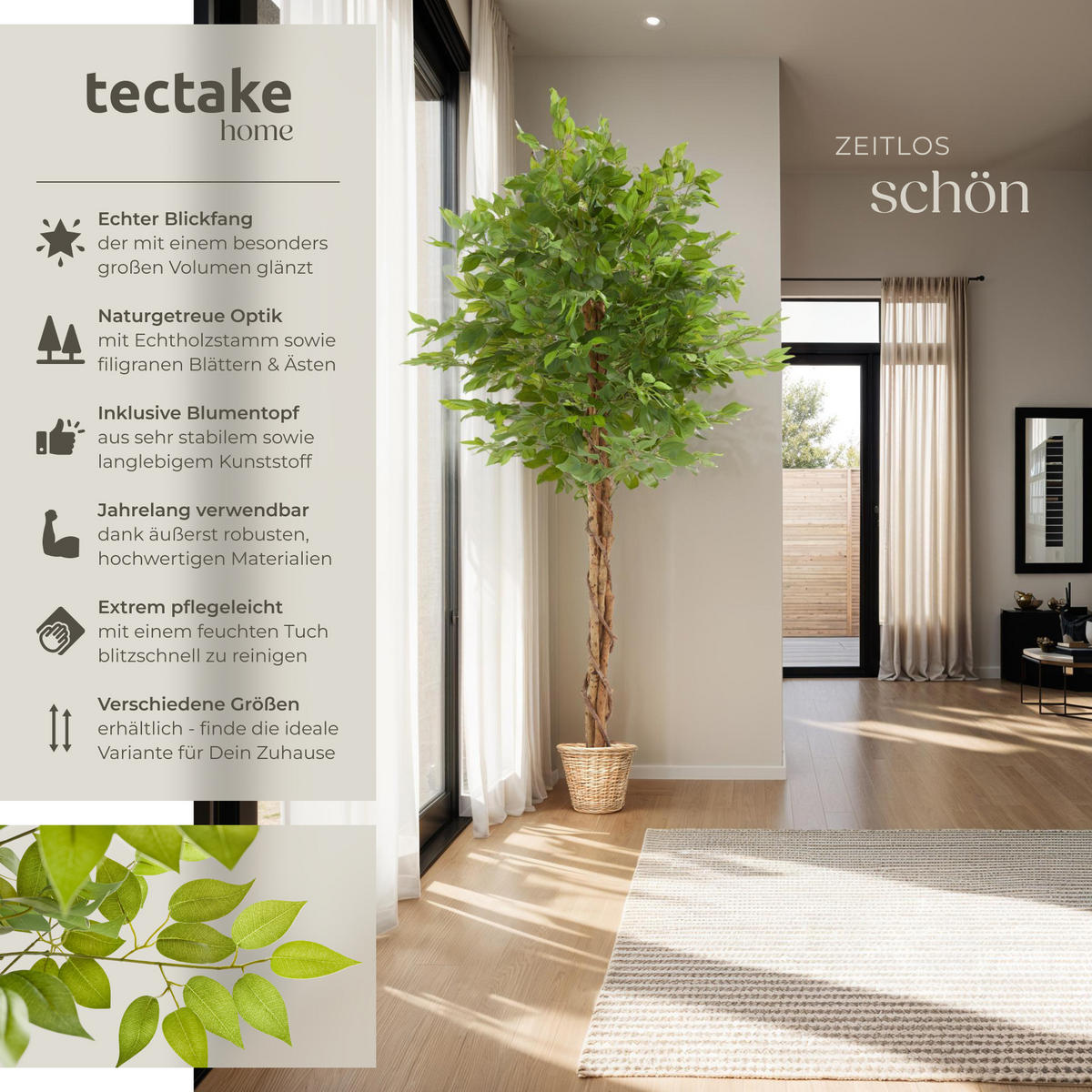 KÜNSTLICHER FICUSBAUM Fida, grün - Grün, Kunststoff (180cm) - tectake