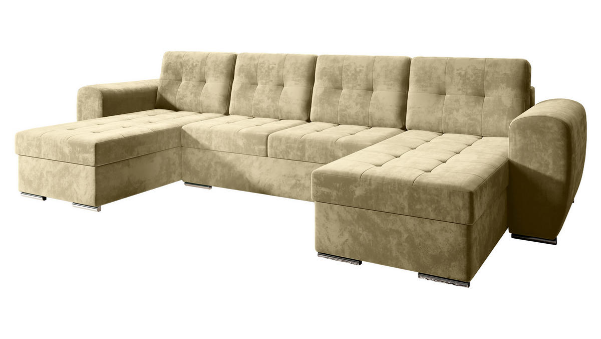 WOHNLANDSCHAFT Bari U - Beige/Silberfarben, Holz/Textil (326/86/157cm) - MIRJAN24