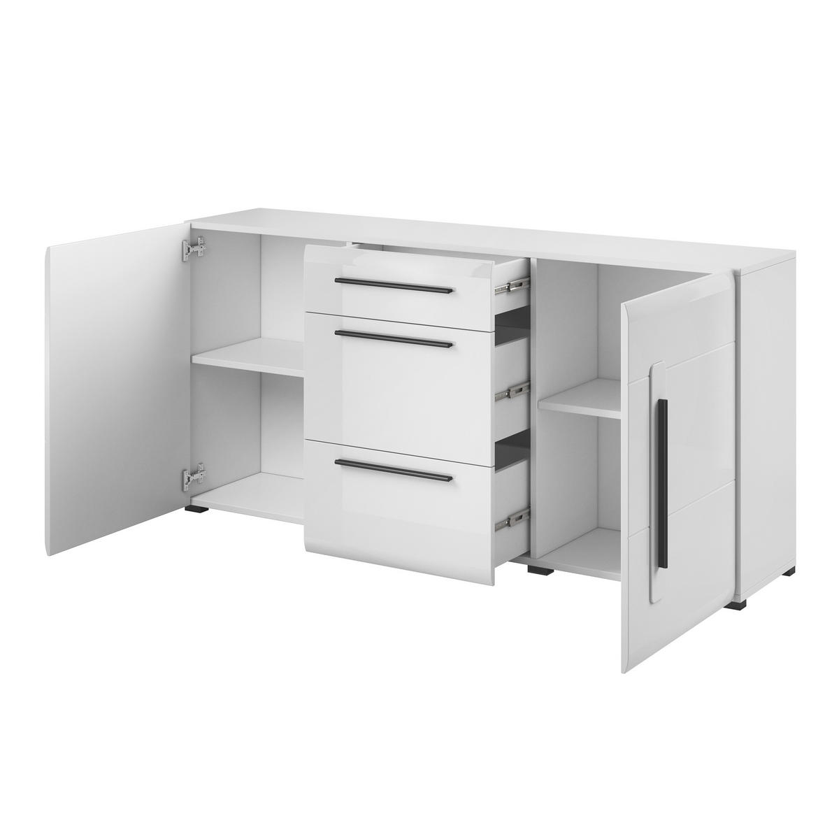 SIDEBOARD TULLIA 180/86/39 cm mit 3 Schubladen und 2 Türen Weiß - Weiß, Holzwerkstoff (180/86/39cm) - MASSENO
