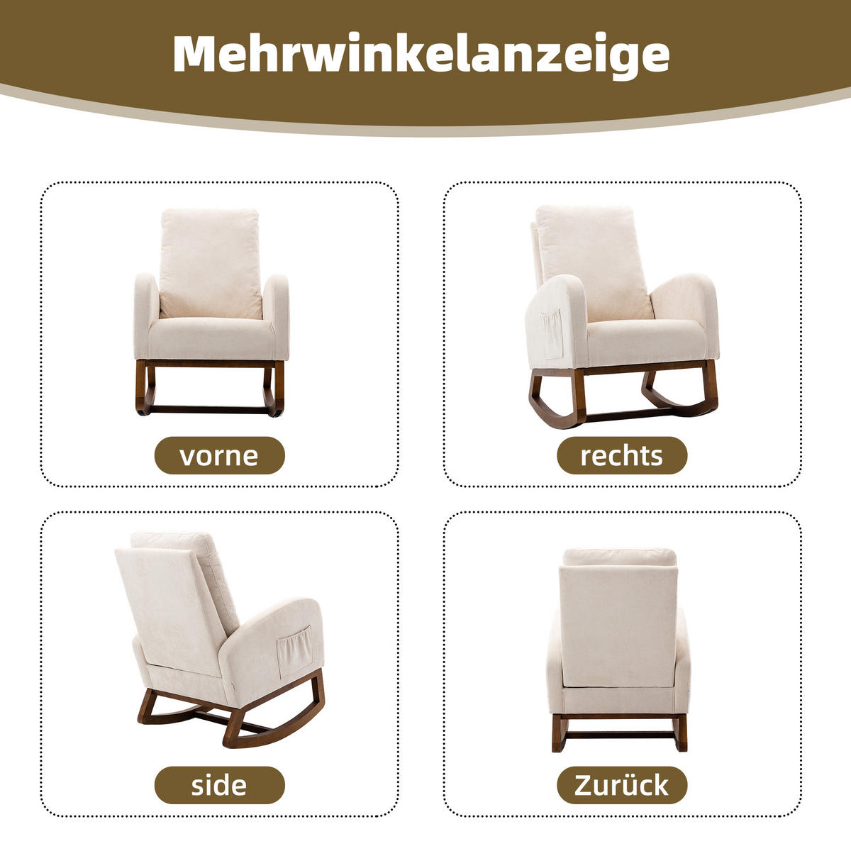 SCHAUKELSTUHL Leinen mit hoher Rückenlehne, Seitentasche 69/94/101 cm Beige bis 150 kg - Beige, Textil (94/101/69cm) - Redom