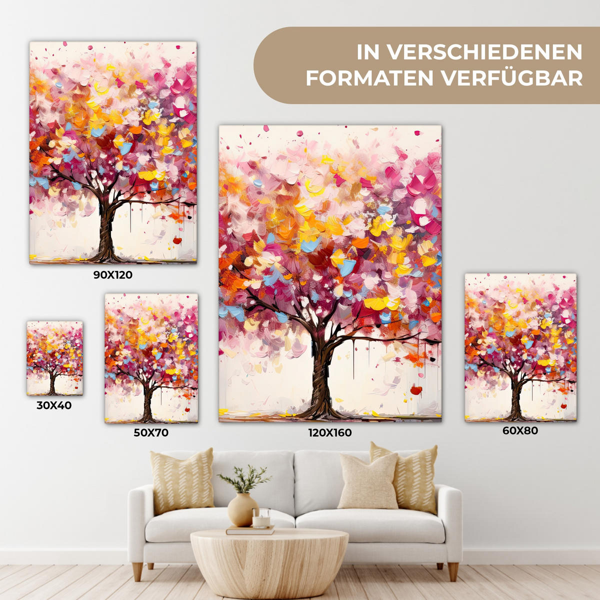 LEINWANDBILD Aquarell - Baum - Kunst - Abstrakt 60x80 cm - Multicolor, Textil (60/80cm) - MuchoWow