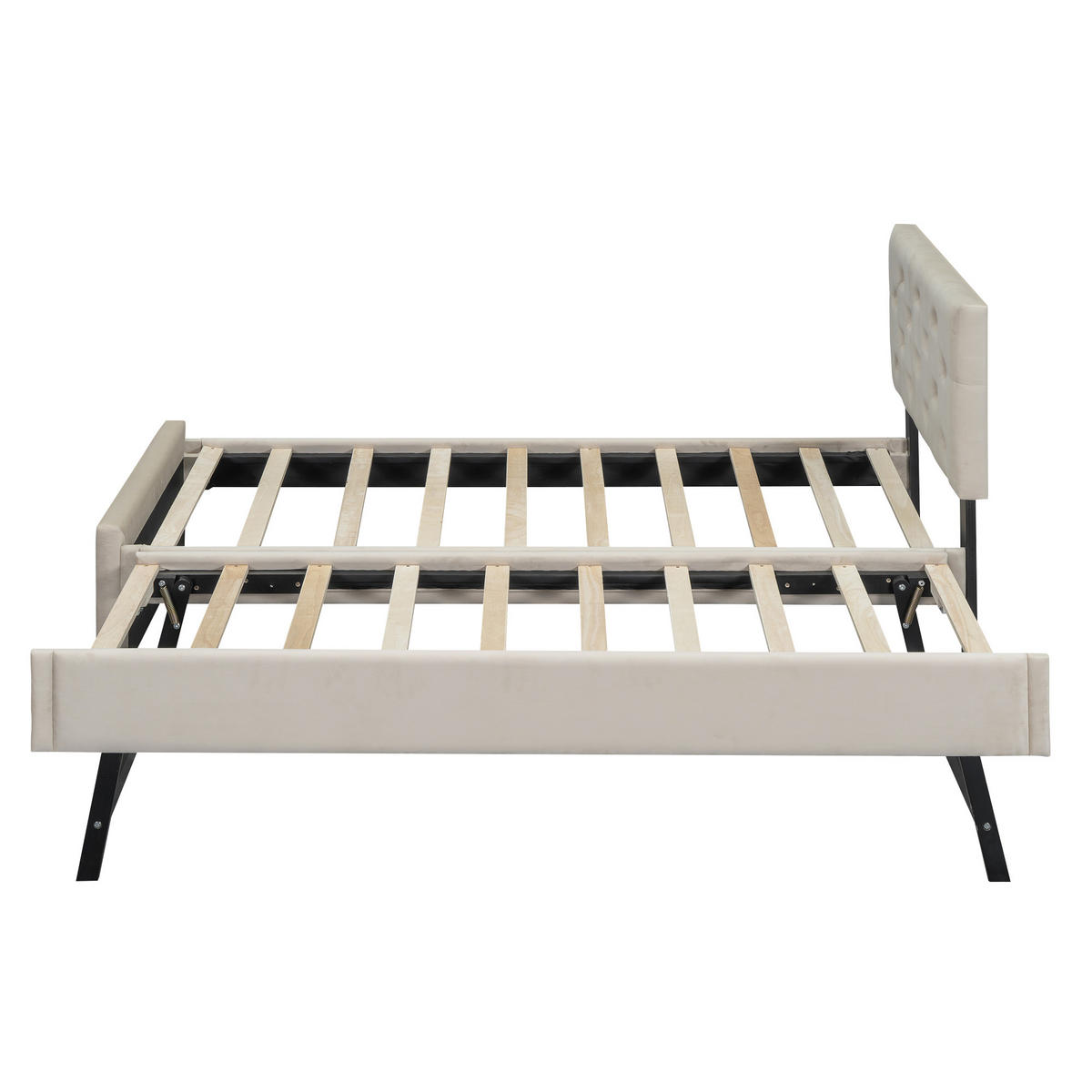 POLSTERBETT 90/200 cm Beige mit ausziehbarem Zusatzbett - Beige, Textil (90/200cm) - OKWISH