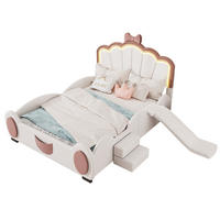 HAUSBETT 140/200 cm Rosa/Weiß aus PU und MDF mit Rutsche und Leiter - Rosa, Kunststoff (140/200cm) - OKMYHOME